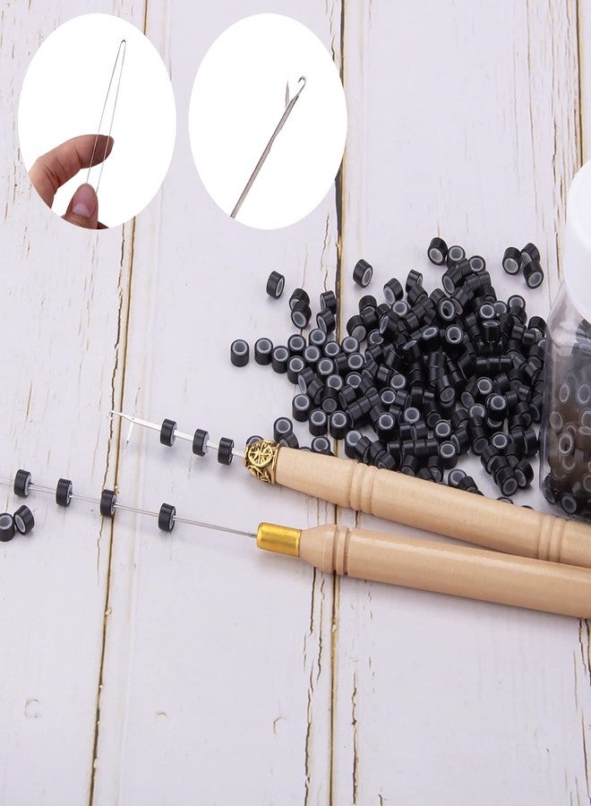 Duufin Hair Extensions Kit 500 Pcs Black Micro Ring Beads 1 Hair Extension Plier 2 Hook Needle Pulling Loop 4 Plastic Alligator Hair Clips 1 Comb and 2 Bags Black Mini Rubber Hair Elastic - Image 4